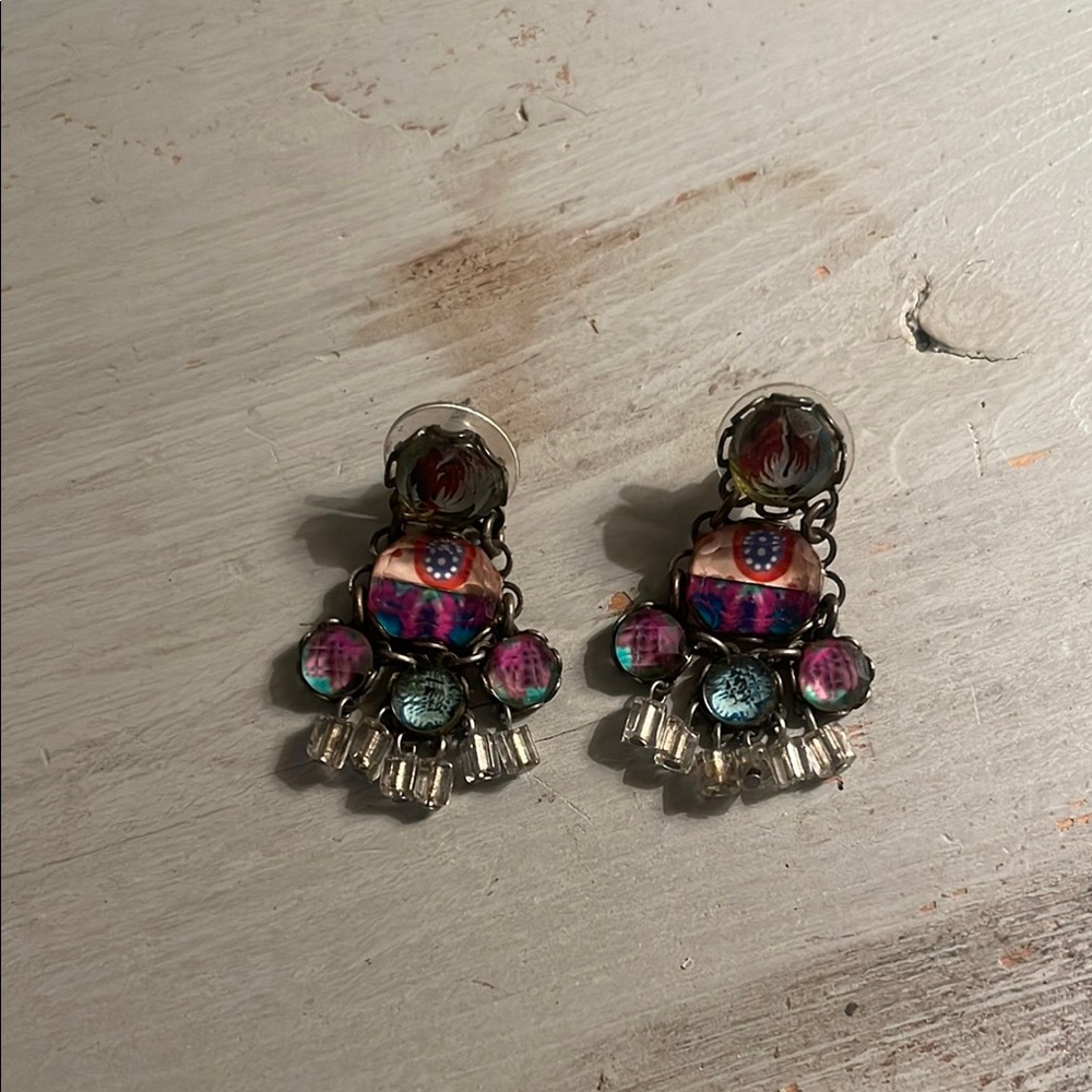 Ayala Bar Pink and Blue Dangle Earrings with Gemstone Accents